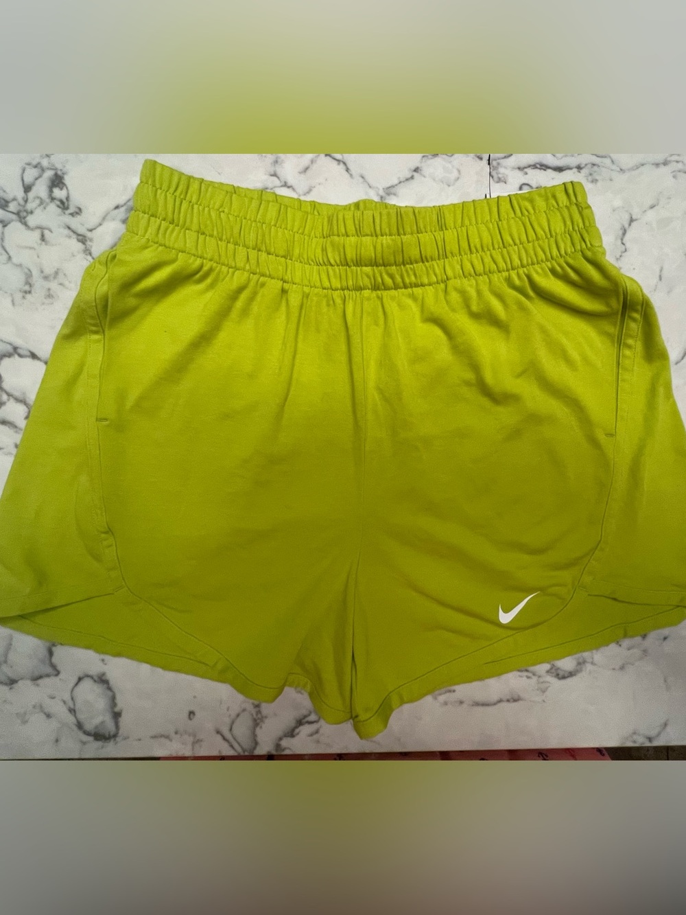 Nike Girls’ Dri-Fit Bright Lime Athletic Shorts with White Swoosh